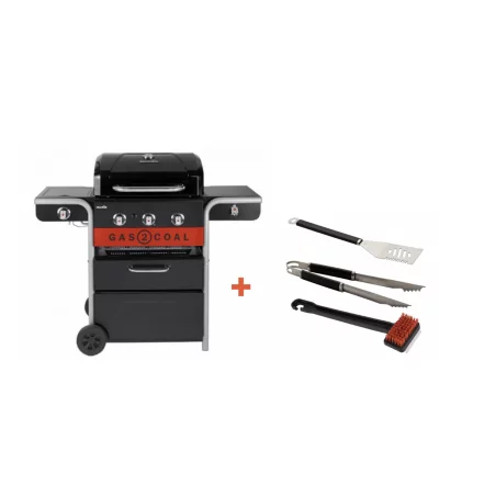 Pack + Barbecue Hybride Gaz & Charbon Gas2Coal 330 2.0 3 Brûleurs + Set D'ustensiles 1 Pack + Barbecue Hybride Gaz & Charbon Gas2Coal 330 2.0 3 Brûleurs + Set D'ustensiles