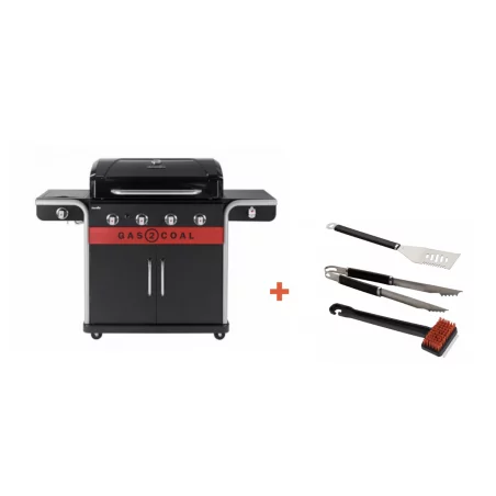 Pack + Barbecue Hybride Gaz & Charbon Gas2Coal 440 2.0 4 Brûleurs + Set D'accessoires 1 Pack + Barbecue Hybride Gaz & Charbon Gas2Coal 440 2.0 4 Brûleurs + Set D'accessoires